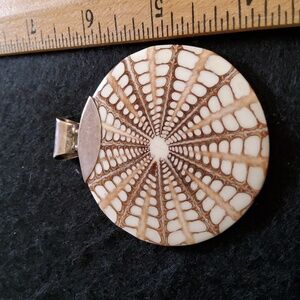 Elegant Brown and Cream Shell Large Pendant Sterling SilverNecklace